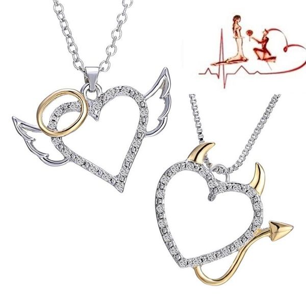 couple necklace - he and her gold plated two-tone angel & demon jewelry valentine's day gift pendant necklaces, Silver
couple necklace - he and her gold plated two-tone angel & demon jewelry valentine's day gift pendant necklaces, Silver