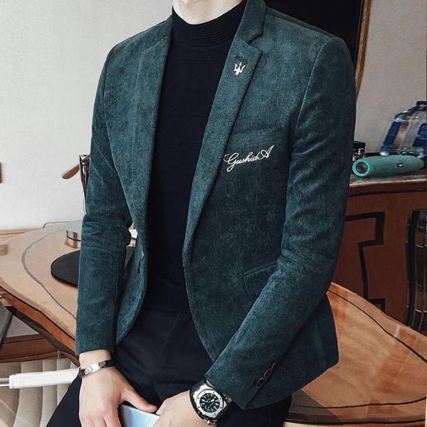 men's suits & blazers jacket one button slim fit coat corduroy embroidery hairstylist coats long sleeve thick jackets t61, White;black
men's suits & blazers jacket one button slim fit coat corduroy embroidery hairstylist coats long sleeve thick jackets t61, White;black