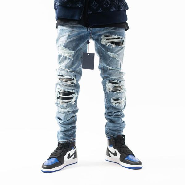 men's jeans male trousers autumn hip-hop slim-fit trend ripped patch stitching motorcycle high street denim pants, Blue
men's jeans male trousers autumn hip-hop slim-fit trend ripped patch stitching motorcycle high street denim pants, Blue