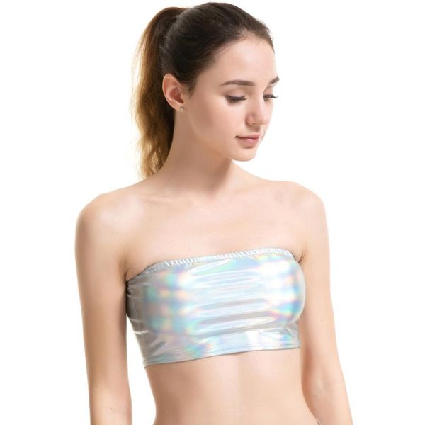 women's tanks & camis women metallic strapless bandeau tube crop shiny stretchy rave festival holographic tank bra clubwear, White
women's tanks & camis women metallic strapless bandeau tube crop shiny stretchy rave festival holographic tank bra clubwear, White