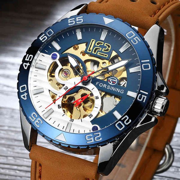 reloj hombre automatic watches men's fashion sports leather band skeleton mechanical, Slivery;brown
reloj hombre automatic watches men's fashion sports leather band skeleton mechanical, Slivery;brown