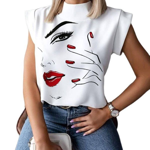 women's elegant lips print shirt summer casual stand collar pullover fashion simple cute eyes short sleeve ropa mujer t-shirt, White
women's elegant lips print shirt summer casual stand collar pullover fashion simple cute eyes short sleeve ropa mujer t-shirt, White