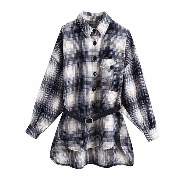 women's wool & blends streetwear women plaid shirts 2021 fashion ladies pocket sashes shirt elegant female blue long loose chic girl c, Black
women's wool & blends streetwear women plaid shirts 2021 fashion ladies pocket sashes shirt elegant female blue long loose chic girl c, Black