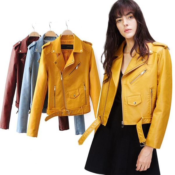 women's leather & faux 2021 autumn soft short jacket with belt women lapel pu coat spring zipper moto biker outwear 5 colors, Black
women's leather & faux 2021 autumn soft short jacket with belt women lapel pu coat spring zipper moto biker outwear 5 colors, Black