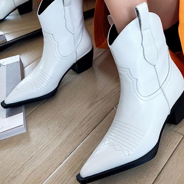 boots cowboy white leather pointed toe block heel embroidery knight autumn shoes women, Black
boots cowboy white leather pointed toe block heel embroidery knight autumn shoes women, Black