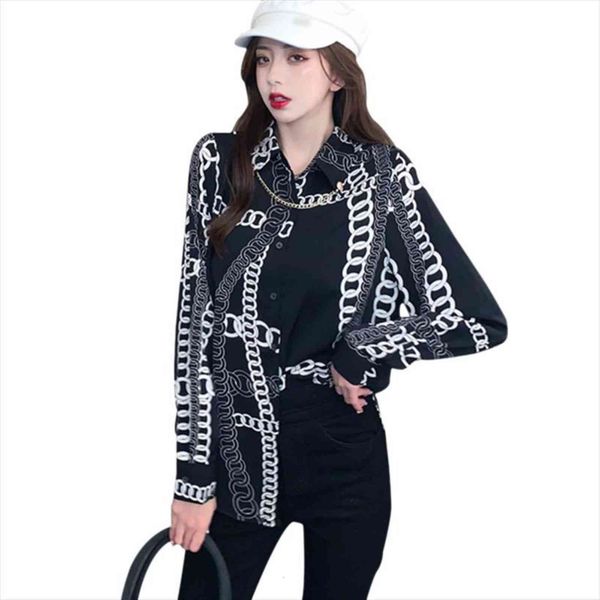 vintage korean chain print womens shirts polo collar loose fashion all match long sleeved blouses white black xl
vintage korean chain print womens shirts polo collar loose fashion all match long sleeved blouses white black xl