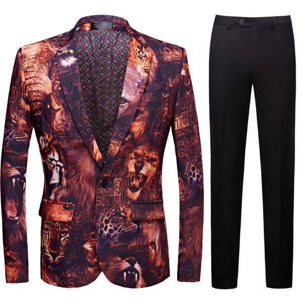 men's suits & blazers tide red lion printed suit blazer design plus size hip casual male slim fit jacket singer costume, White;black
men's suits & blazers tide red lion printed suit blazer design plus size hip casual male slim fit jacket singer costume, White;black