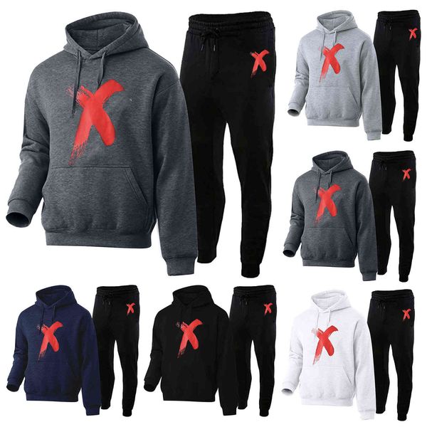 men's tracksuits personalized printed x elastic hooded long sleeve sweater and trousers suit, Gray
men's tracksuits personalized printed x elastic hooded long sleeve sweater and trousers suit, Gray
