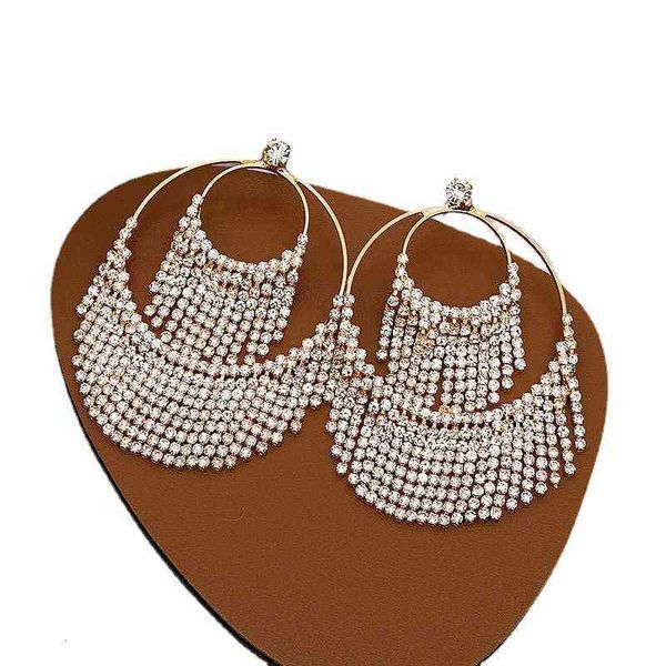 exaggerated rhinestone tassel earrings minority design circle face thin, Golden 
exaggerated rhinestone tassel earrings minority design circle face thin, Golden