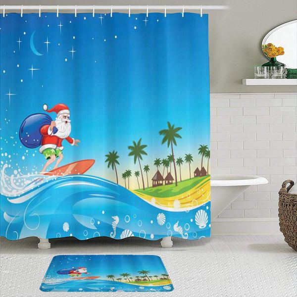 fabric shower curtain and mats set,christmas surfing santa on a wave with sack at the beach tropical night fantasy
fabric shower curtain and mats set,christmas surfing santa on a wave with sack at the beach tropical night fantasy