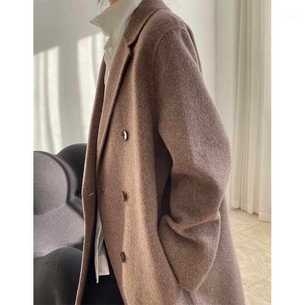 women's wool & blends autumn winter cashmere fashionable coat coffee/beige double-sided woolen warm soft loose long jacket, Black
women's wool & blends autumn winter cashmere fashionable coat coffee/beige double-sided woolen warm soft loose long jacket, Black