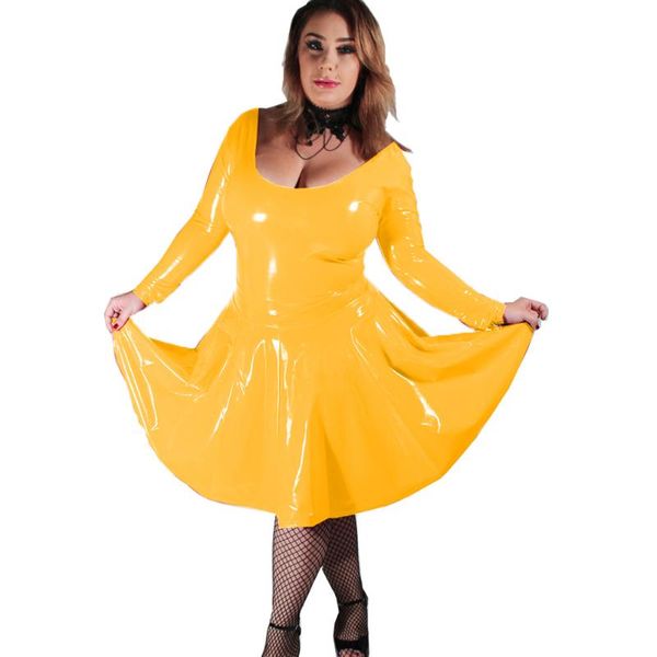 casual dresses 2021 autumn plus size faux leather dress women long sleeve low o-neck a-line mini female clothing pvc, Black;gray
casual dresses 2021 autumn plus size faux leather dress women long sleeve low o-neck a-line mini female clothing pvc, Black;gray