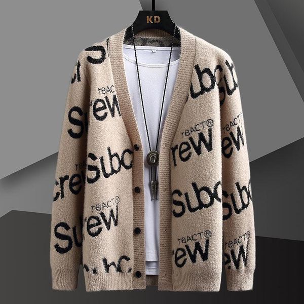 men's sweaters v-neck cardigan sweater autumn and winter youth letter jacquard knitted jacket, White;black
men's sweaters v-neck cardigan sweater autumn and winter youth letter jacquard knitted jacket, White;black