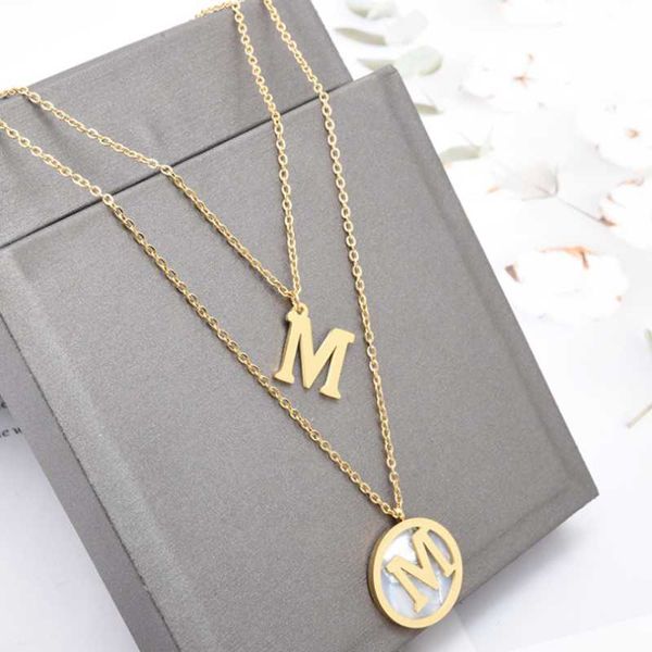 chains 316l stainless steel round shell m letter pendant double layer charm chain choker necklace for women fashion fine jewelry san749, Silver
chains 316l stainless steel round shell m letter pendant double layer charm chain choker necklace for women fashion fine jewelry san749, Silver