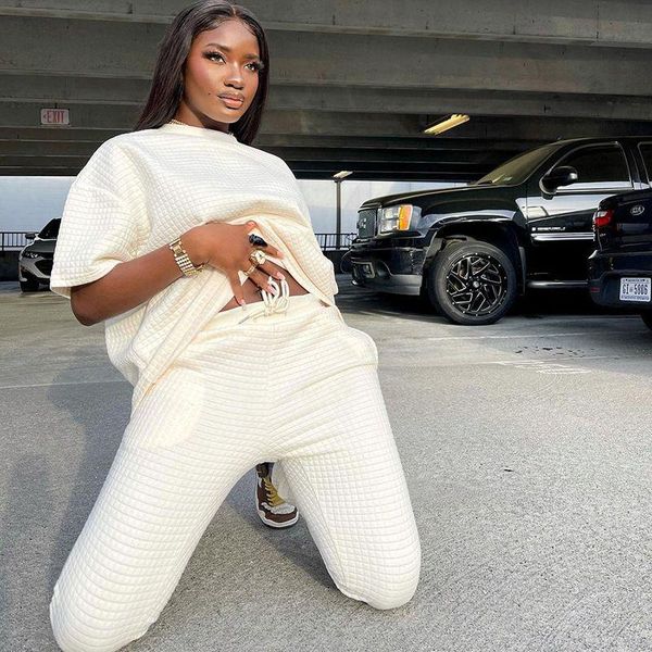 women's two piece pants fashion 2021 autumn solid color round neck pullover short sleeve t-shirt pleated leisure suit women wear, White
women's two piece pants fashion 2021 autumn solid color round neck pullover short sleeve t-shirt pleated leisure suit women wear, White