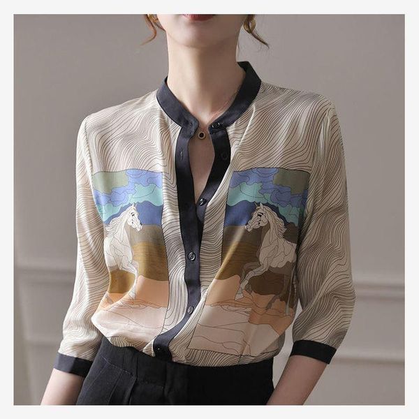 women's blouses & shirts printed summer stand up collar three-quarter sleeves faux silk loose fashion zebra pattern crop blusas mujer, White
women's blouses & shirts printed summer stand up collar three-quarter sleeves faux silk loose fashion zebra pattern crop blusas mujer, White
