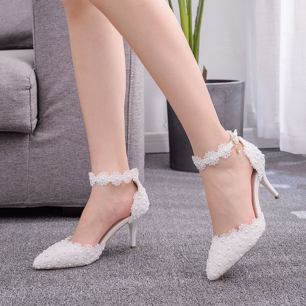 dress shoes women lace wedding shoes white pink 7.5cm 9.5cm stiletto high heels sweet lady ankle strap pointed bridal pumps size 35-41 9quk, Black
dress shoes women lace wedding shoes white pink 7.5cm 9.5cm stiletto high heels sweet lady ankle strap pointed bridal pumps size 35-41 9quk, Black