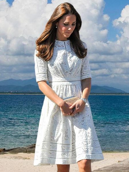 casual dresses kate middleton hollow out women dress elegant white lace w042, Black;gray