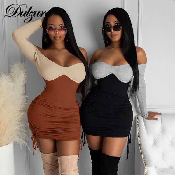 ribbed women long sleeve mini dress off shoulder dstring ruched patchwork bodycon party elegant 2021 winter fall, Black;white
ribbed women long sleeve mini dress off shoulder dstring ruched patchwork bodycon party elegant 2021 winter fall, Black;white