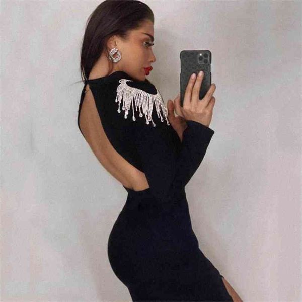 black diamons tassel bandage women's summer dress long sleeve backless maxi evening runway club party 210507, Black;gray
black diamons tassel bandage women's summer dress long sleeve backless maxi evening runway club party 210507, Black;gray
