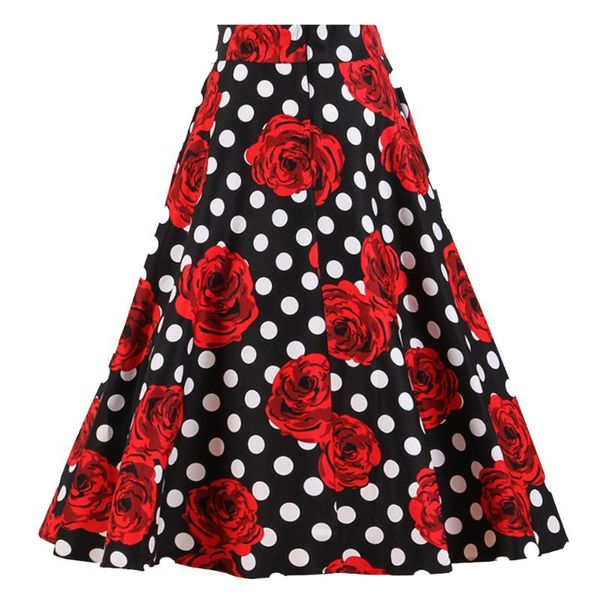 

skirts 50s vintage retro floral print high waist midi skirt full circle saia femininas pleated short for women, Black