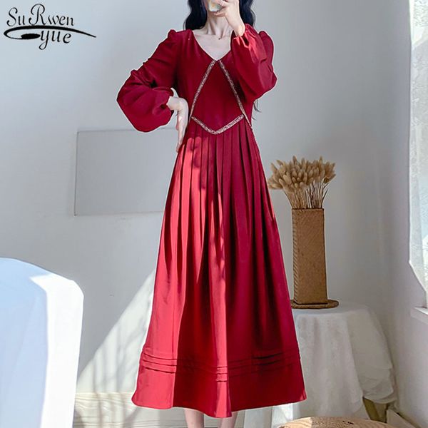 spring korean vintage temperament red long dress women puff sleeve pleated mid-length high waist 12911 210427, Black;gray
spring korean vintage temperament red long dress women puff sleeve pleated mid-length high waist 12911 210427, Black;gray