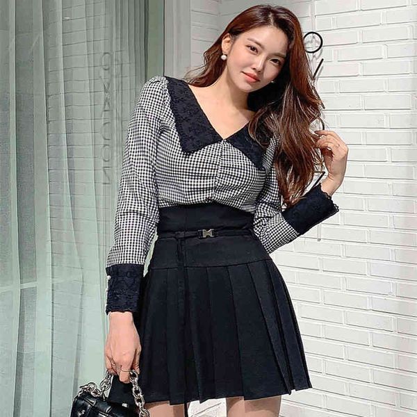 arrival spring fashion two female ensemble young shirt waist plied mini skirt plaid sets, Black
arrival spring fashion two female ensemble young shirt waist plied mini skirt plaid sets, Black