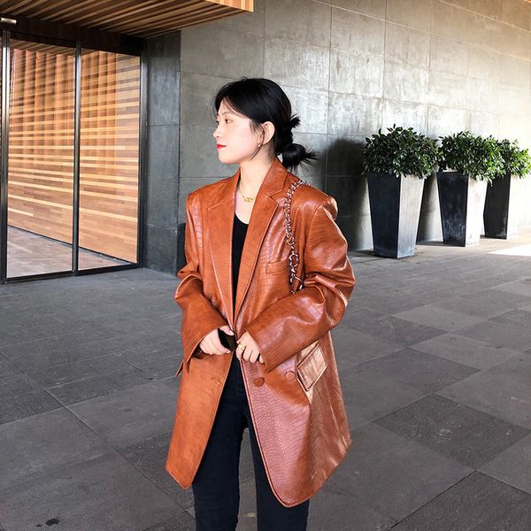 women's plutonium spring vintage fashion brown crocodile leather jacket outwear, Black
women's plutonium spring vintage fashion brown crocodile leather jacket outwear, Black