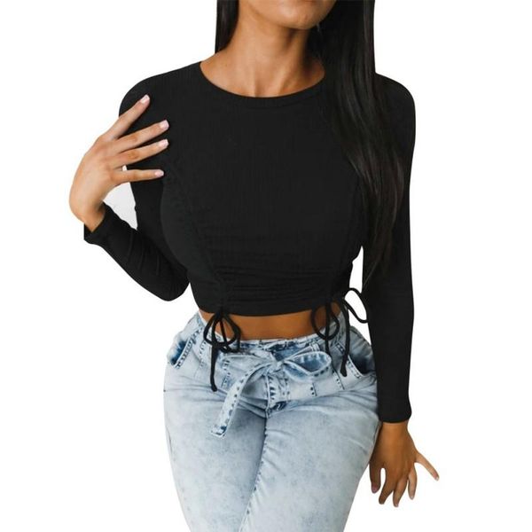 women's sweaters women short slim t-shirt long sleeve ladies autumn round neck solid color drawstring blouse, White;black
women's sweaters women short slim t-shirt long sleeve ladies autumn round neck solid color drawstring blouse, White;black