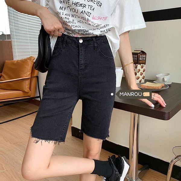 women's shorts summer 2021 small thin high waist tight denim five point riding pants, White;black
women's shorts summer 2021 small thin high waist tight denim five point riding pants, White;black
