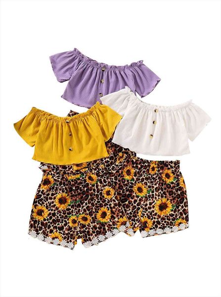 2 pcs toddler summer outfits girls off shoulder solid boat neck short sleeve t shirt sunflower amp leopard print shorts, White
2 pcs toddler summer outfits girls off shoulder solid boat neck short sleeve t shirt sunflower amp leopard print shorts, White