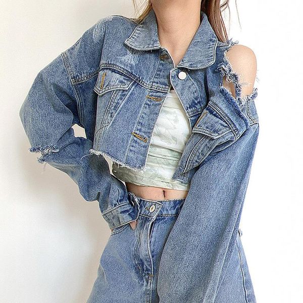 women's jackets autumn fashion loose punk style holes long sleeve sml woman short jacket girl crop female cropped denim, Black;brown
women's jackets autumn fashion loose punk style holes long sleeve sml woman short jacket girl crop female cropped denim, Black;brown