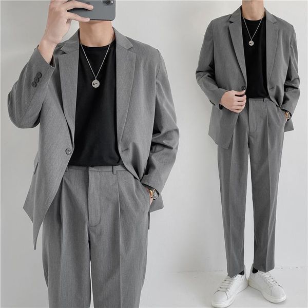 men's suits & blazers male fashion dress wedding jacket trousers 2pcs sets men streetwear loose business casual vintage pants, White;black
men's suits & blazers male fashion dress wedding jacket trousers 2pcs sets men streetwear loose business casual vintage pants, White;black