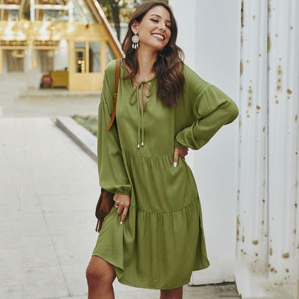casual dresses 2021 autumn solid long sleeve ruffles loose mini dress v neck lace up patchwork basic holiday beach cover ups vestidos, Black;gray
casual dresses 2021 autumn solid long sleeve ruffles loose mini dress v neck lace up patchwork basic holiday beach cover ups vestidos, Black;gray