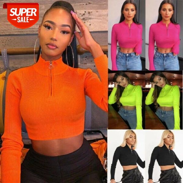 women's fashion long sleeve zipper collar short crop ladies solid color tee casual slim fitness t-shirt outfit #xm1l, White
women's fashion long sleeve zipper collar short crop ladies solid color tee casual slim fitness t-shirt outfit #xm1l, White