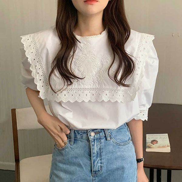 ly varey lin summer women sweet sailor collar embroidery shirts female casual puff sleeve solid color white lace 210526
ly varey lin summer women sweet sailor collar embroidery shirts female casual puff sleeve solid color white lace 210526
