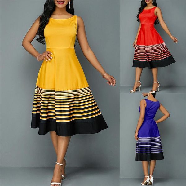 sleeveless o neck striped women dresses printed high waist tight slim ol commute large hem swing stripes office midi dress, Black;gray
sleeveless o neck striped women dresses printed high waist tight slim ol commute large hem swing stripes office midi dress, Black;gray