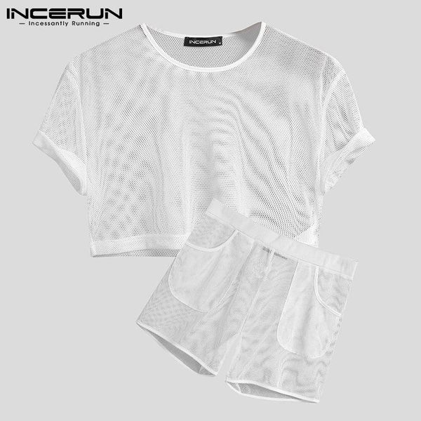 men's sleepwear 2021 men pajamas sets mesh see through o-neck short sleeve & shorts two pieces breathable pyjamas suits incerun, Black;brown
men's sleepwear 2021 men pajamas sets mesh see through o-neck short sleeve & shorts two pieces breathable pyjamas suits incerun, Black;brown