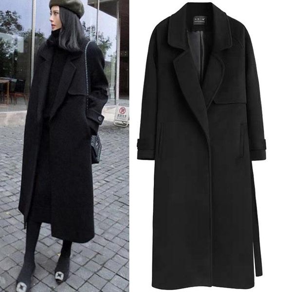 women's wool & blends loose fashion long coat female solid lace up blend and jacket turn-down collar winter clothes 2021, Black
women's wool & blends loose fashion long coat female solid lace up blend and jacket turn-down collar winter clothes 2021, Black