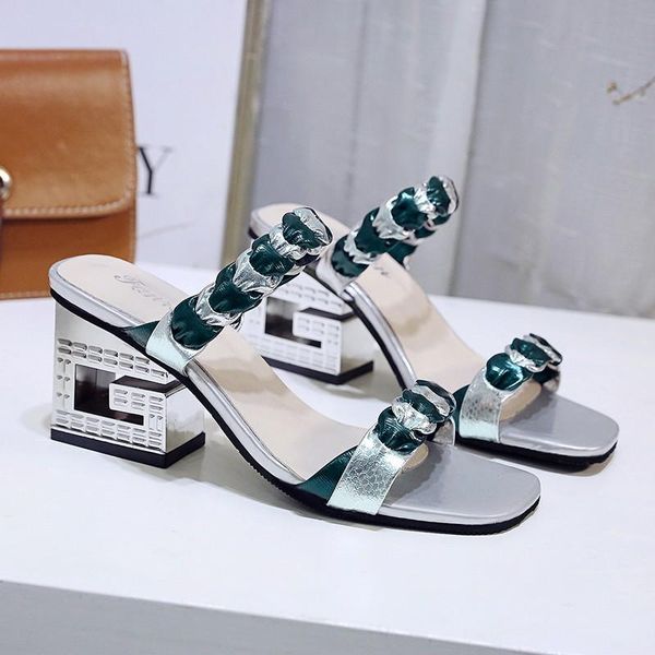 sandals mixed colors snake silver open toe sandalias femme personality square sandales thicken high heels women, Black
sandals mixed colors snake silver open toe sandalias femme personality square sandales thicken high heels women, Black