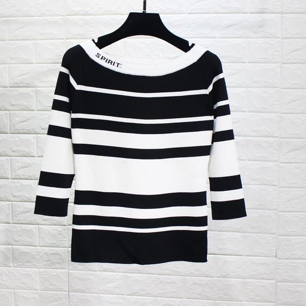 women's sweaters 2021 knitted in autumn and winter, seven sleeves, body head, shoulders, color stripe, woolen sweater., White;black
women's sweaters 2021 knitted in autumn and winter, seven sleeves, body head, shoulders, color stripe, woolen sweater., White;black