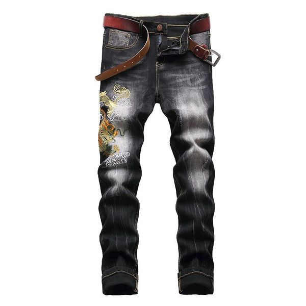 men's jeans fashion hip hop dragon embroidery jean pants men stretch washed black denim trousers streetwear straight, Blue
men's jeans fashion hip hop dragon embroidery jean pants men stretch washed black denim trousers streetwear straight, Blue