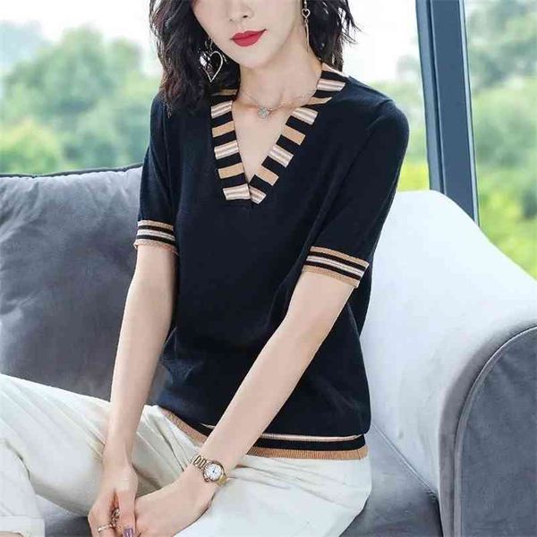 fashion stripe patchwork short sleeve knitted women summer loose v-neck t-shirt female casual pullover tee womens clothing 210522, White
fashion stripe patchwork short sleeve knitted women summer loose v-neck t-shirt female casual pullover tee womens clothing 210522, White
