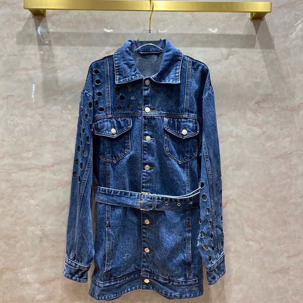 women's jackets chic hollow-out denim coat 2021 autumn korean style of women with loose belt c114, Black;brown
women's jackets chic hollow-out denim coat 2021 autumn korean style of women with loose belt c114, Black;brown