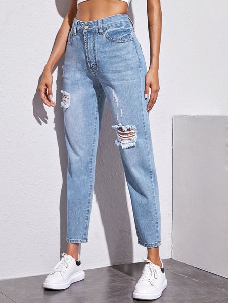 high rise mom jeans without belt r2q8#, Blue