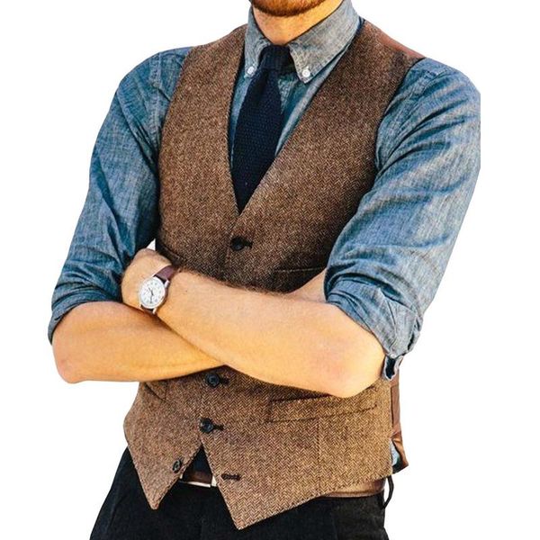 men's vests mens suit vest brown tweed herringbone slim fit formal business single-breasted waistcoat groomsman for wedding vt1504, Black;white
men's vests mens suit vest brown tweed herringbone slim fit formal business single-breasted waistcoat groomsman for wedding vt1504, Black;white