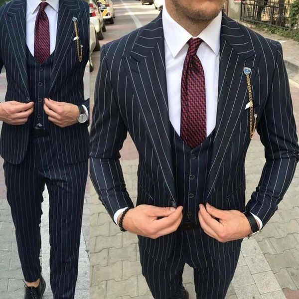 men's suits & blazers striped men prom tuxedos peaked lapel groomsmen for wedding dinner slim fit tailored blazer jacket vest pants, White;black
men's suits & blazers striped men prom tuxedos peaked lapel groomsmen for wedding dinner slim fit tailored blazer jacket vest pants, White;black