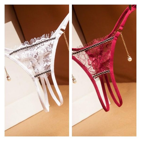women's panties chain thong with pearl erotic underwear open crotch eyelash lace lingerie double pendant see through g string briefs se, Black;pink
women's panties chain thong with pearl erotic underwear open crotch eyelash lace lingerie double pendant see through g string briefs se, Black;pink