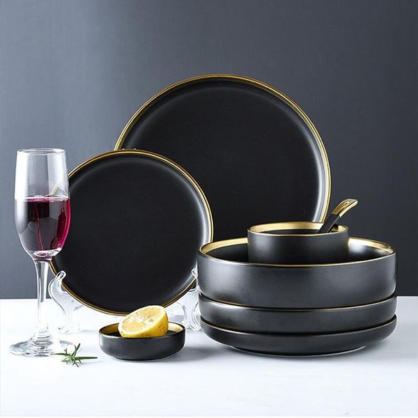 dishes & plates black porcelain tableware dinner set for nordic gold inlay ceramic plate 1/2/4/6 person whole
dishes & plates black porcelain tableware dinner set for nordic gold inlay ceramic plate 1/2/4/6 person whole
