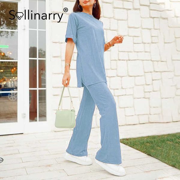 sollinarry casual solid blue stripe women suit summer basic o-neck split t-shirt long pants chic fashion leisure wear lady 210709, White
sollinarry casual solid blue stripe women suit summer basic o-neck split t-shirt long pants chic fashion leisure wear lady 210709, White